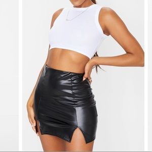 Black Faux Leather Split Hem Mini Skirt